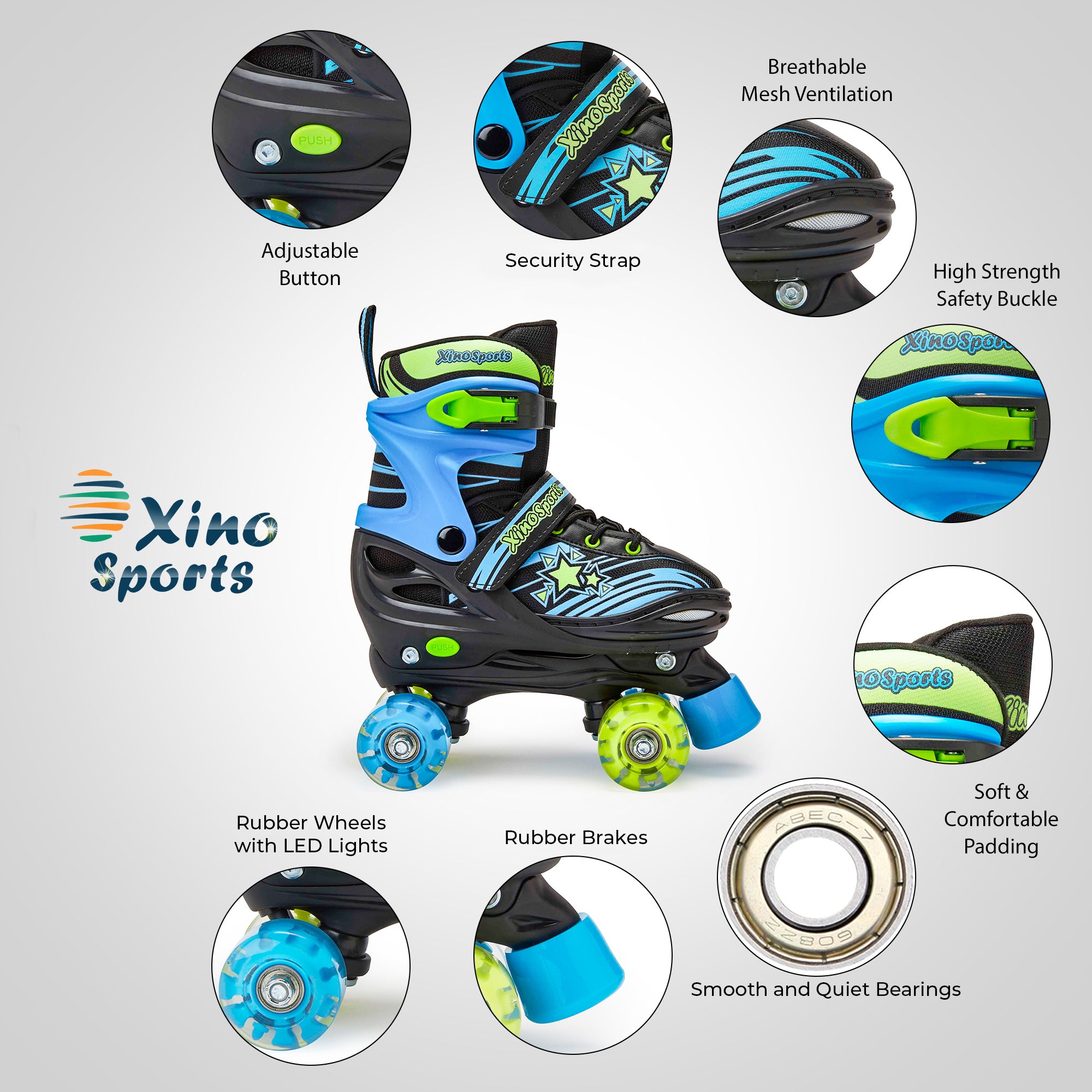 Adjustable Roller Skates for Boys, Girls | Light-Up Wheels - Xino Sports