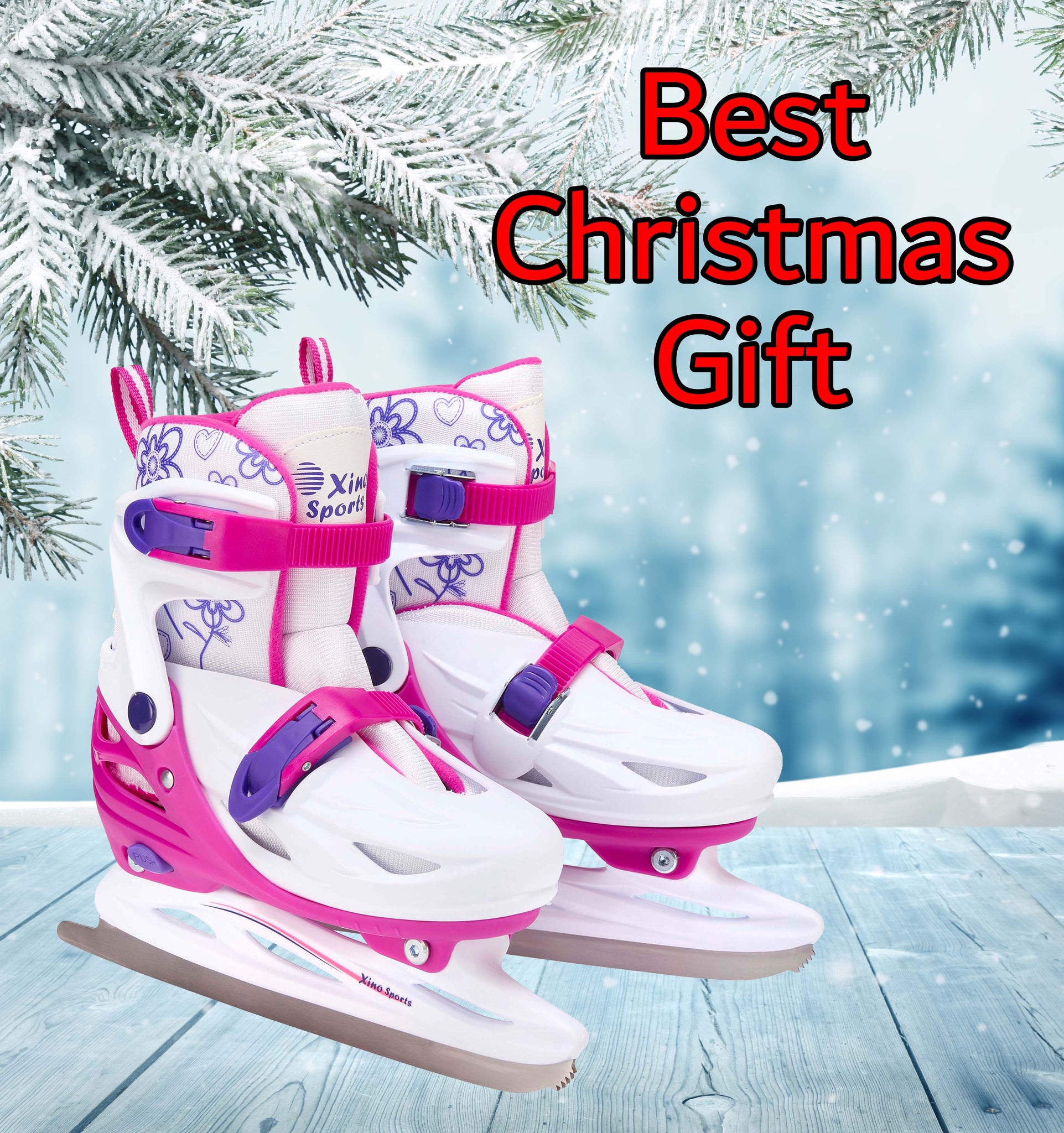 Xino Sports Adjustable Ice Skates - for Girls and Boys, Two Awesome Colors - Blue and Pink, Soft Padding and Reinforced Ankle Support, Fun to Skate! (