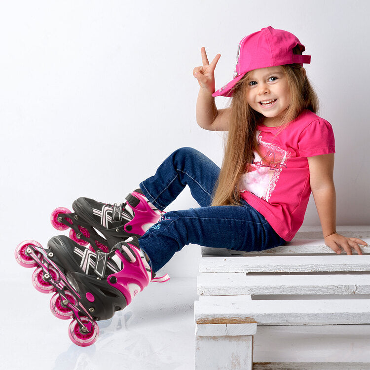 girl with fuschia rollerblades by xino sports