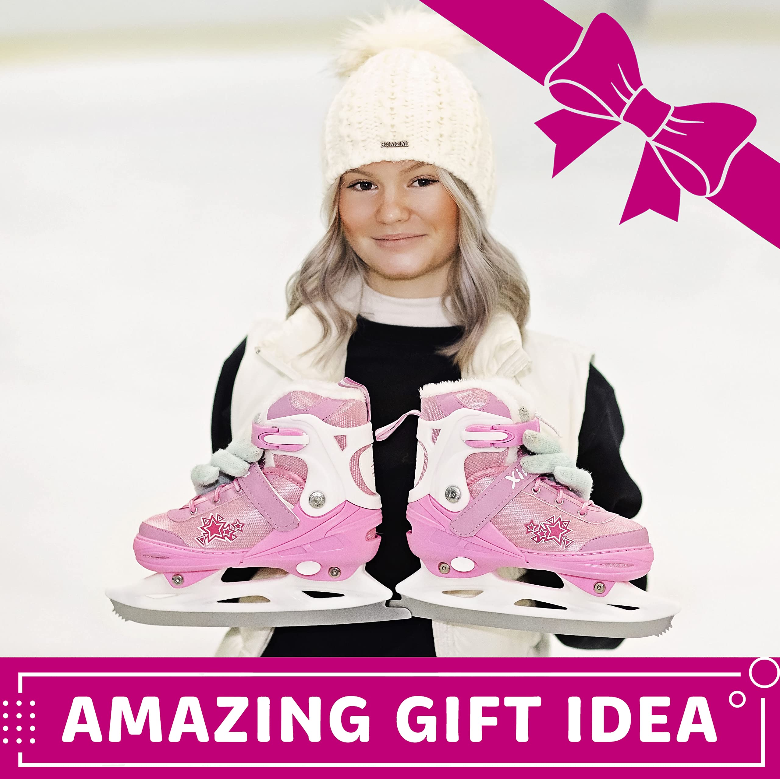 Ice Skates For Kids | Adjustable | Reinforced Ankle Support | Pink | Xino Sports - Xino Sports