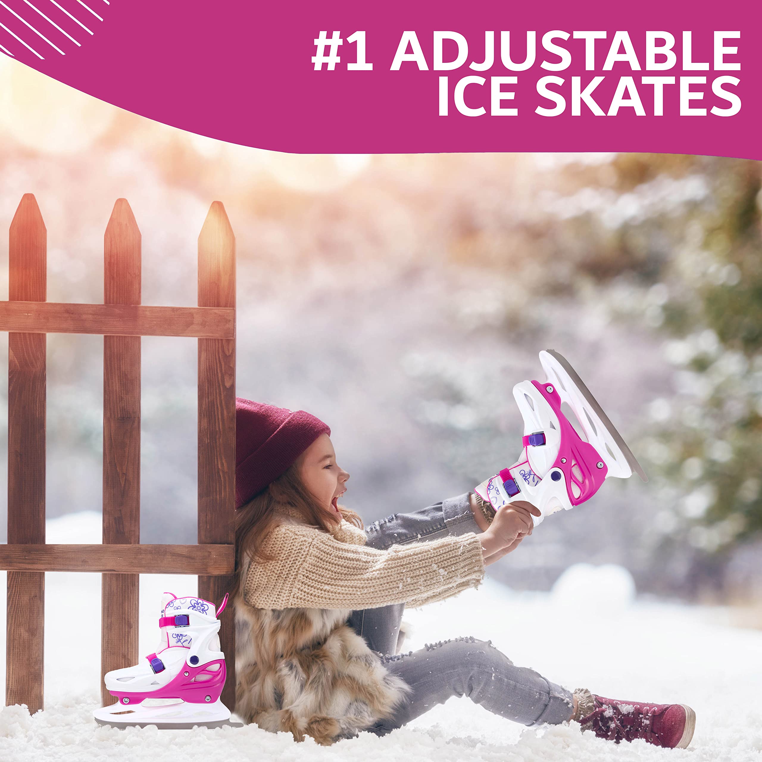Girls Ice Skates | Adjustable | Reinforced Ankle Support and Padding | Xino Sports - Xino Sports