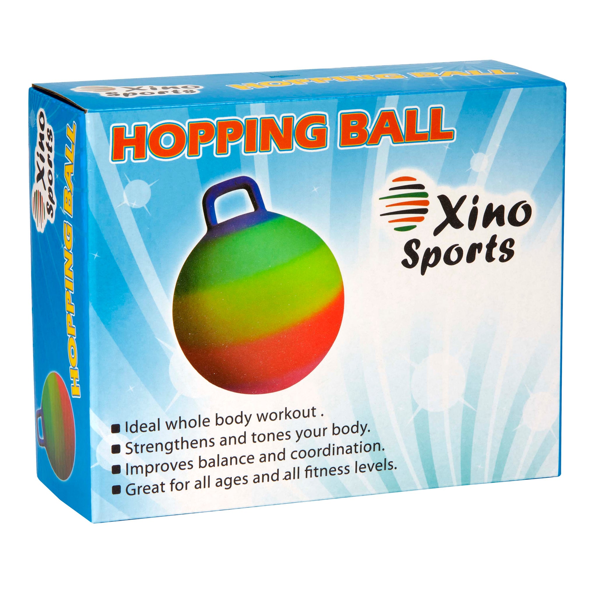 Xino Sports Deluxe Hopping Ball for Kids, Offers Hours of Incredible Fun for Boys and Girls, Amazing Space Hopper Ball, Safe and Durable Jumping Ball with Handle, 18 Inch Diameter - Xino Sports