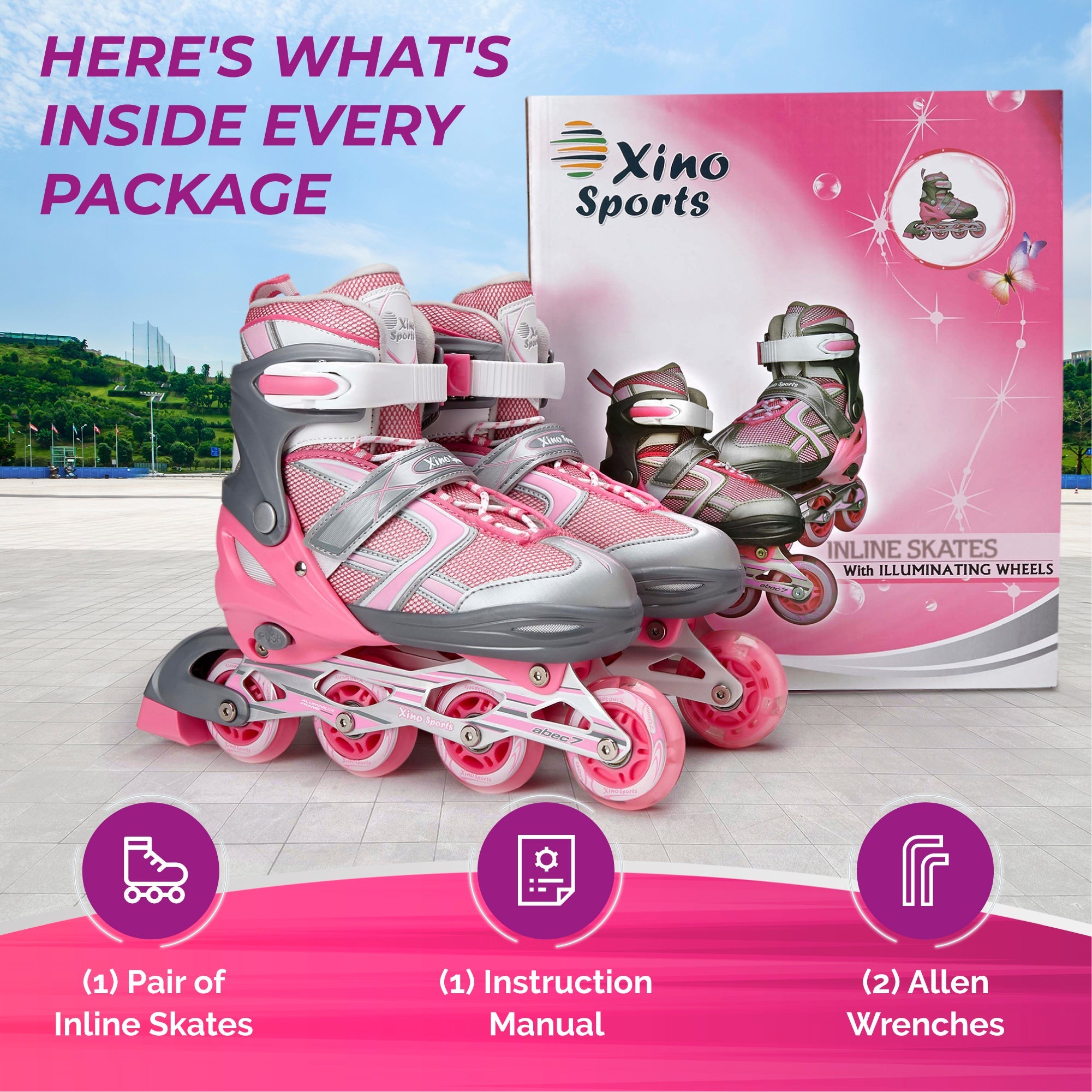 FYHART Adjustable Kids Inline Skates With 8 LED Wheels - Illuminating Roller Skates For Boys & Girls, Beginners, Indoor/Outdoor
